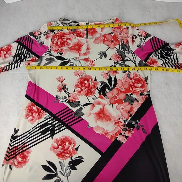 Alfani Floral Print Mini Dress Pink Red Black White Long Sleeve Zip Back Size 2X - Picture 8 of 11